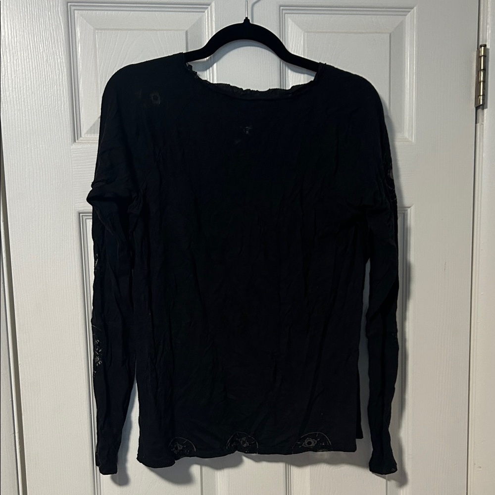 Terez Black Long Sleeve Top with Sheer Skulls